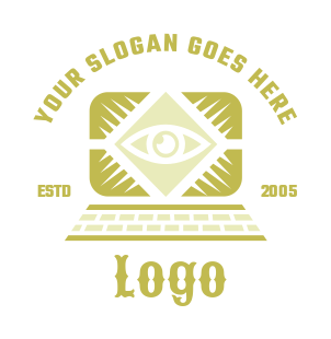 IT security logo eye in form of chip in laptop
