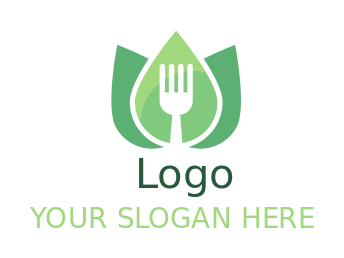 vegan restaurant logo negative space fork in leaves
