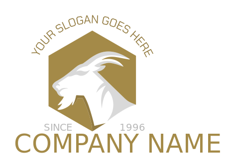 animal logo head of goat in hexagon