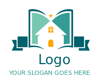 school logo negative space house in book