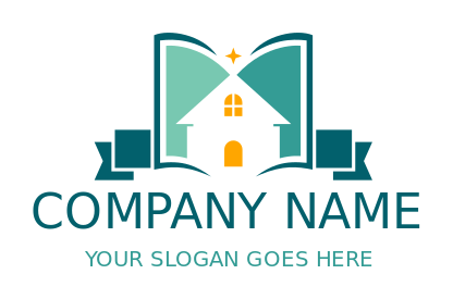 school logo negative space house in book