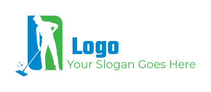 cleaning logo janitor and broom in rectangle