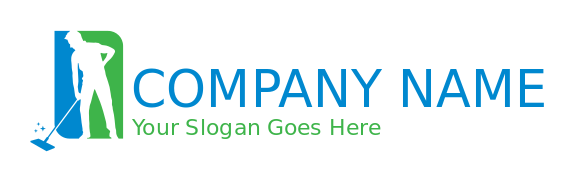 cleaning logo janitor and broom in rectangle