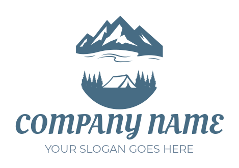 landscape logo lake with tent and mountains