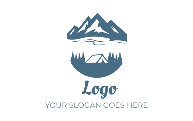 landscape logo lake with tent and mountains