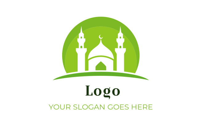 religious logo maker negative space Muslim mosque against yellow semi circle 