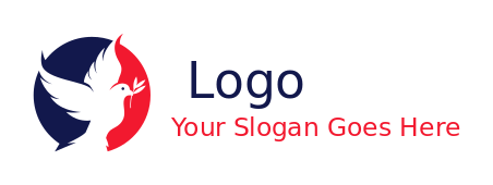 pet logo maker negative space pigeon flying in the circle with leaf