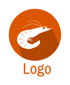restaurant logo prawn in dark orange circle