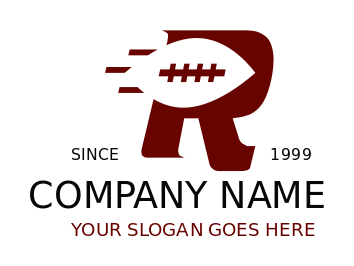sports logo Letter R behind rugby ball