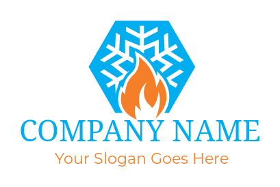 energy logo snowflakes with flame in hexagon