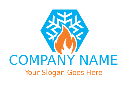 energy logo snowflakes with flame in hexagon