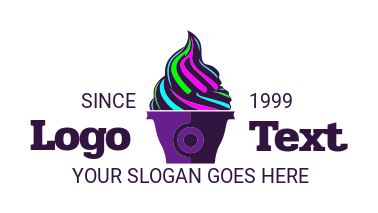 ice cream parlor logo neon yogurt swirls in cup