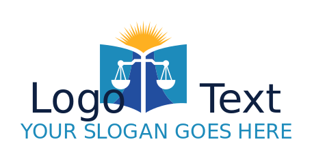 school logo open book with sun and balance