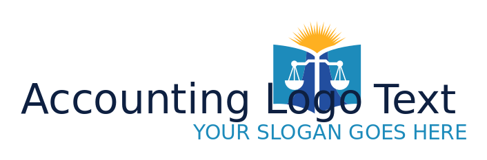 school logo open book with sun and balance