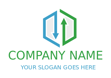 design a marketing logo opposite arrows inside hexagon 