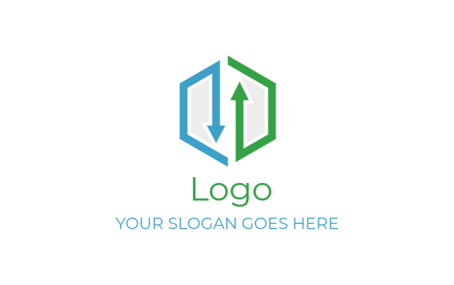 design a marketing logo opposite arrows inside hexagon 