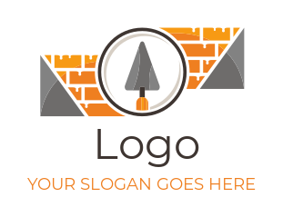 contractor logo mason trowel in orange bricks 