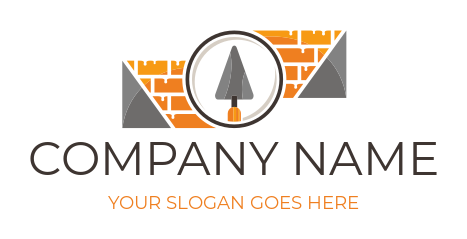 construction logo mason trowel in orange bricks 