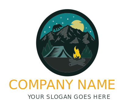 travel logo tent bear on mountains and moon