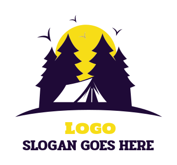 travel logo icon camping tent with pine trees