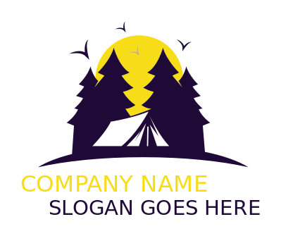 travel logo icon camping tent with pine trees