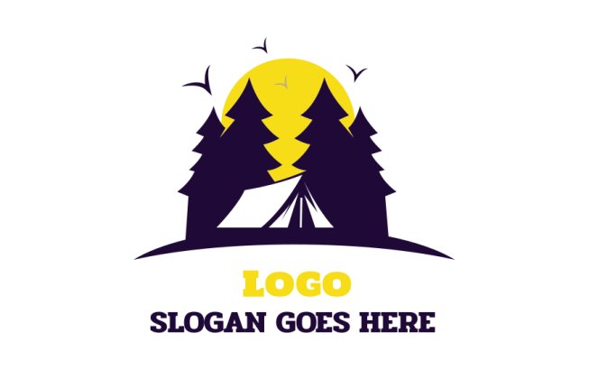 travel logo icon camping tent with pine trees