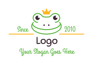 animal logo outline of frog face with crown
