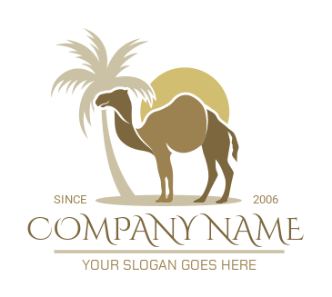 animal logo maker camel with palm tree sun