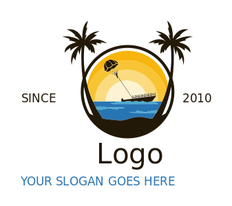 palm trees and parasailing in ocean | Logo Template by LogoDesign.net