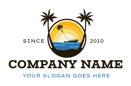 palm trees and parasailing in ocean logo sample