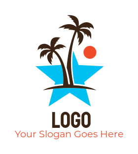 Travel logo palm trees star with swoosh