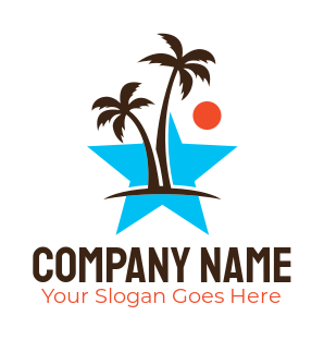 Travel logo palm trees star with swoosh