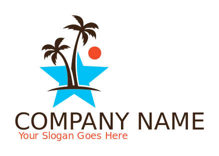 Travel logo palm trees star with swoosh