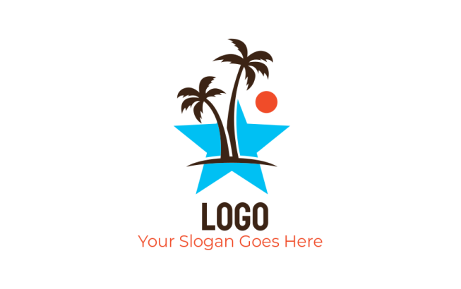 travel logo image palm trees in star with swoosh - logodesign.net