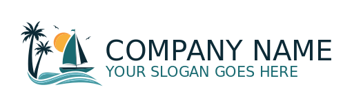 tour operator logo palm trees waves and sailboat