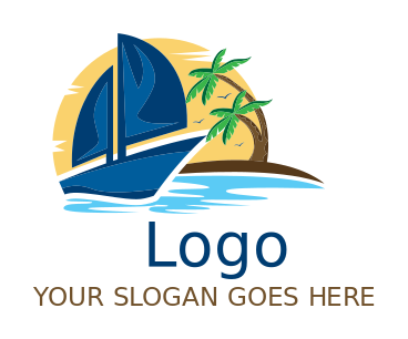 make a travel logo palm trees with sail boat 