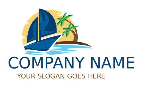 make a travel logo palm trees with sail boat 