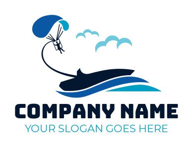 parasailing with boat and waves logo template
