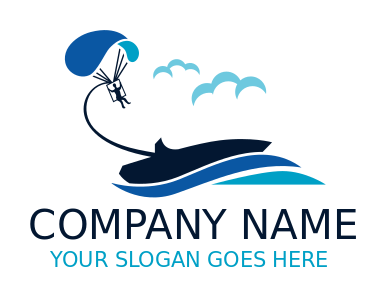 parasailing with boat and waves logo template