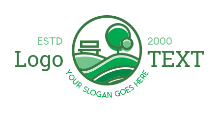 landscape logo park in circle with tree bench