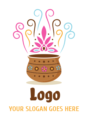pattern on clay pot for Indian restaurant Logo Template pattern on clay pot for Indian restaurant Logo Template