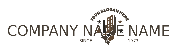 construction logo paving bricks below buildings