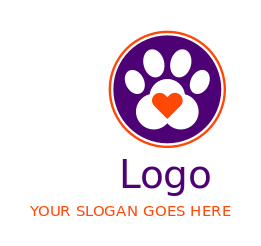 pet logo illustration paw made of heart inside circle