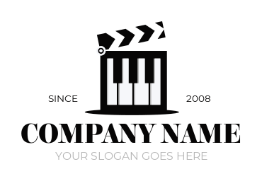piano merged with film clapper director icon