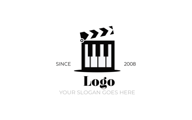 piano merged with film clapper director icon