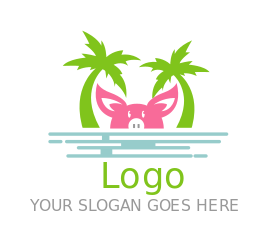 animal logo pig peeking between palm trees