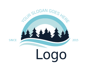 illustrative travel logo pine trees in semi circle