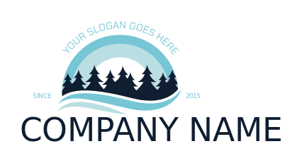 illustrative travel logo pine trees in semi circle