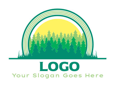 agriculture logo pine trees with grass sun