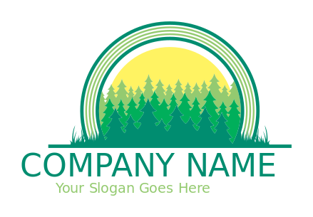 agriculture logo pine trees with grass sun